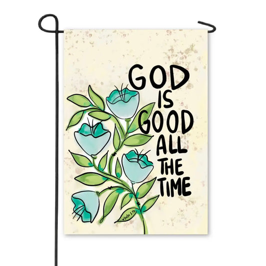 Blue Floral God is Good Garden Flag