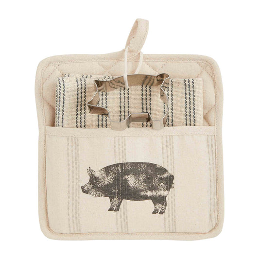 Pig Pot Holder & Towel Set