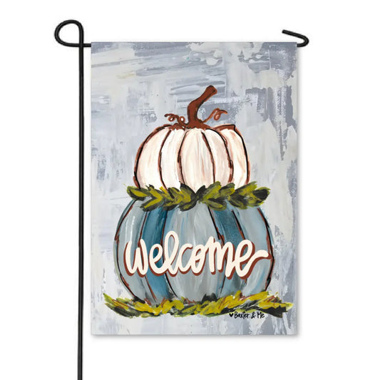 Welcome Double Stacked Neutral Pumpkin Garden Flag