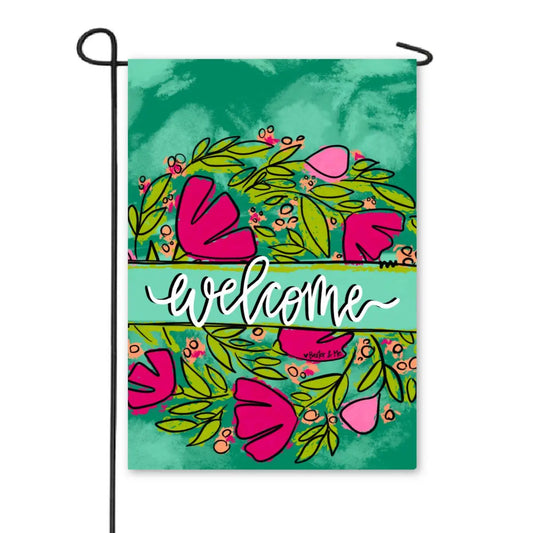 Welcome Pink Floral Garden Flag