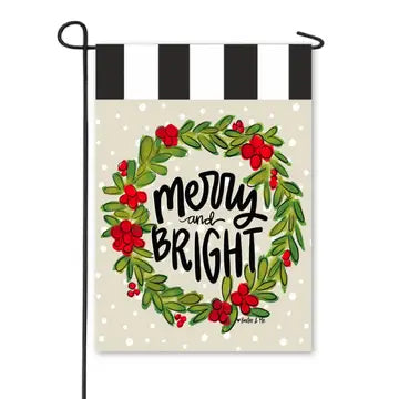 Merry & Bright Wreath Garden Flag