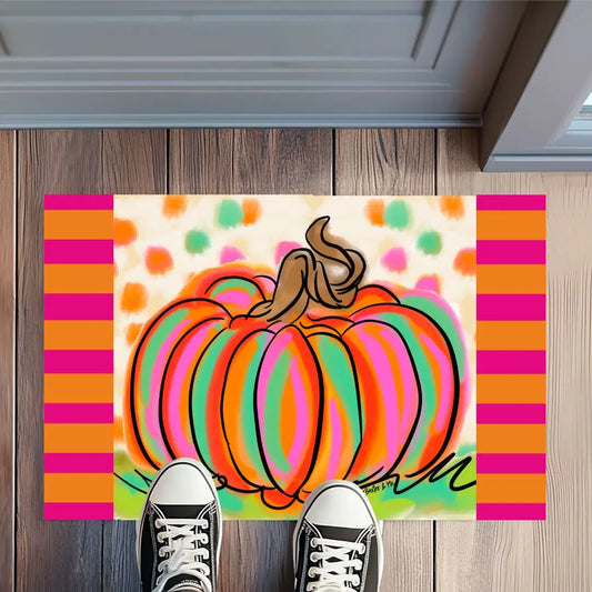 Rainbow Patch Pumpkin Door Mat