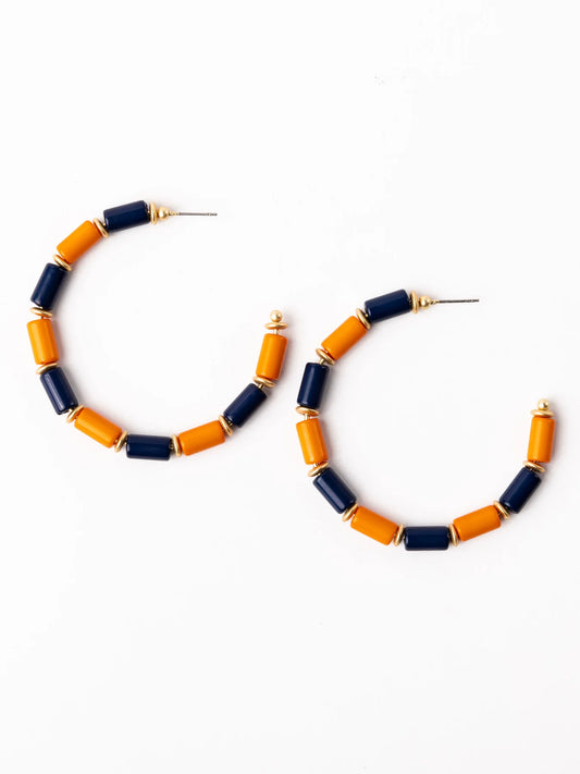 Cara Earrings | Large Navy & Orange