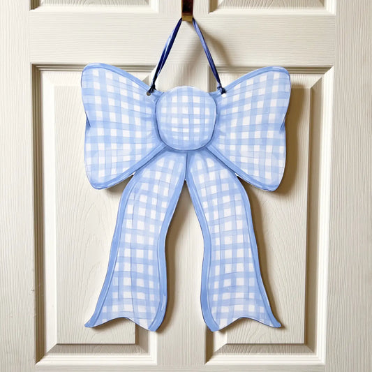 Blue  Gingham Bow Door Hanger