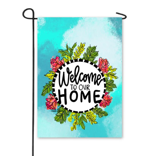 Welcome to our Home Floral Wreath Garden Flag