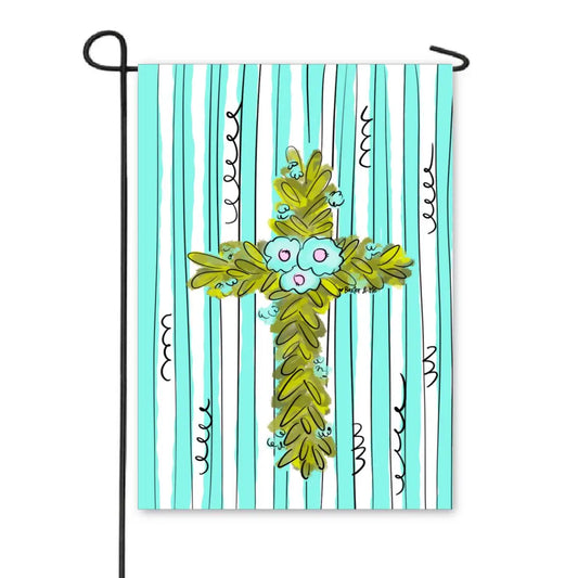 Striped Greenery Cross Garden Flag