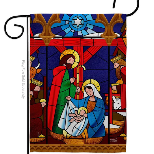 Stained Glass Nativity Garden Flag