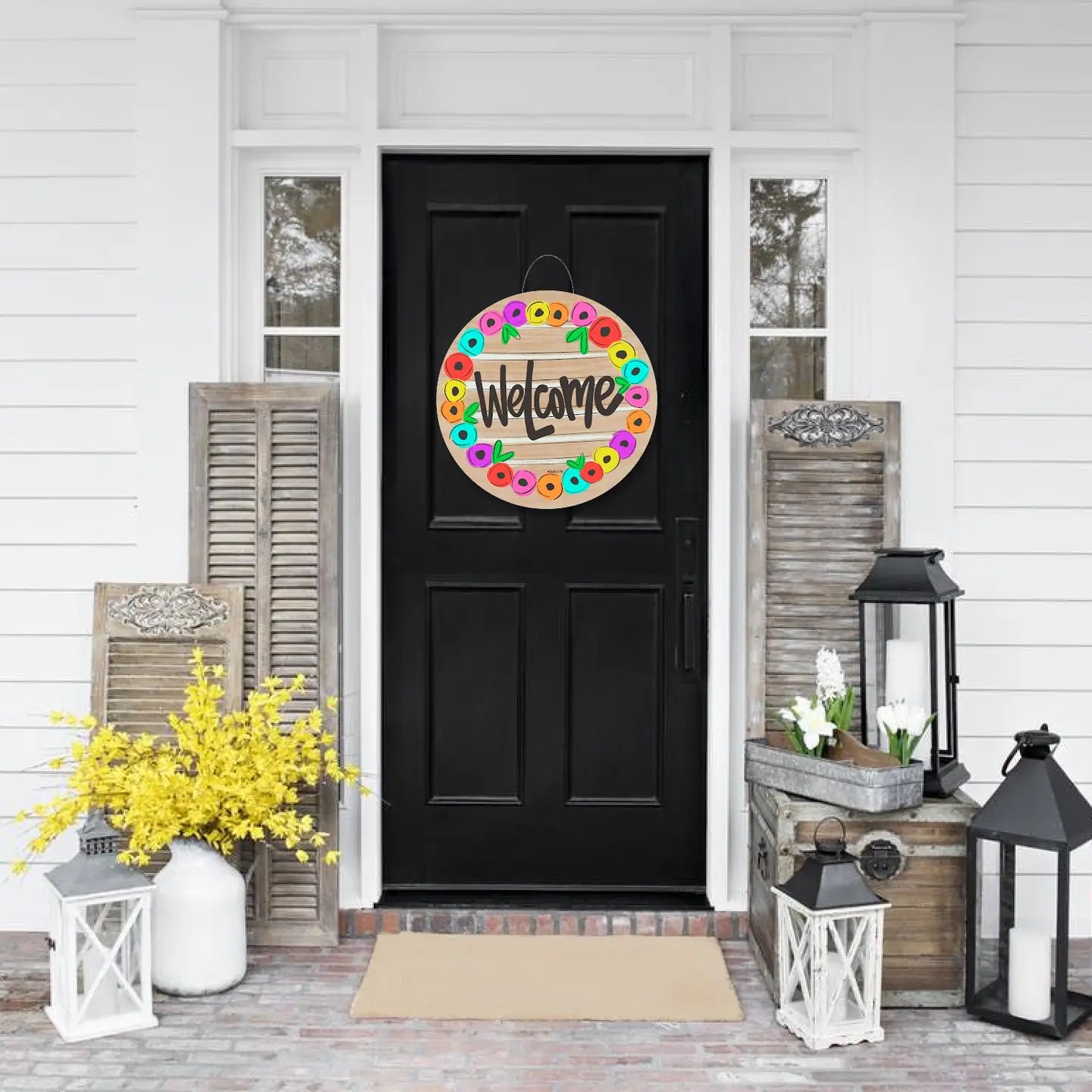 Welcome Flower Circle Door Hanger