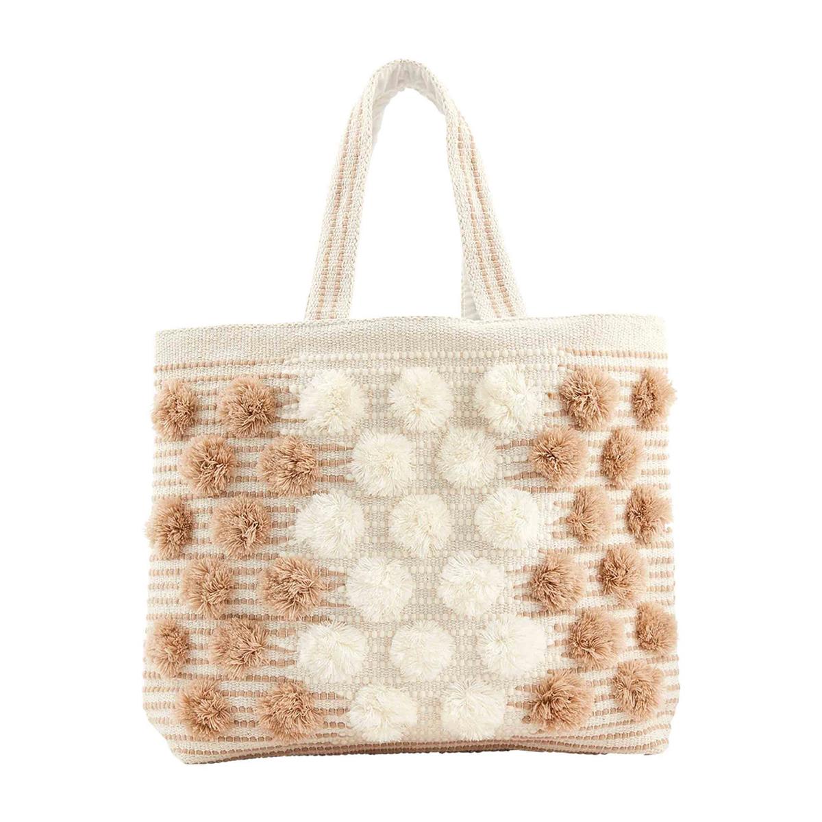 Cream Handloom Pom Tote