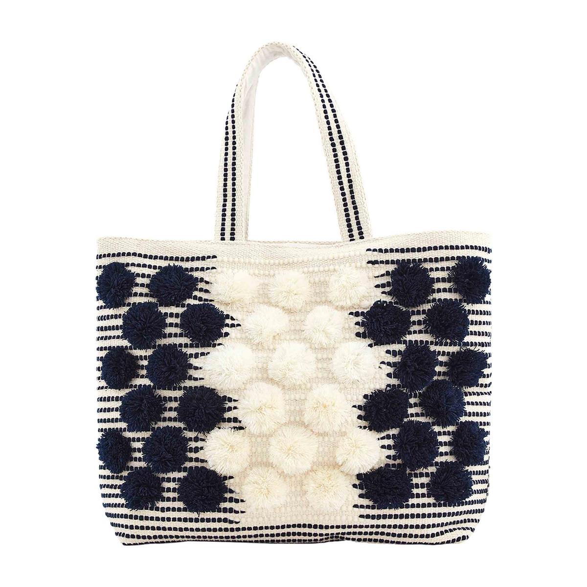 Navy Handloom Pom Tote