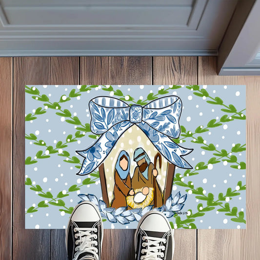 Blue Nativity Door Mat