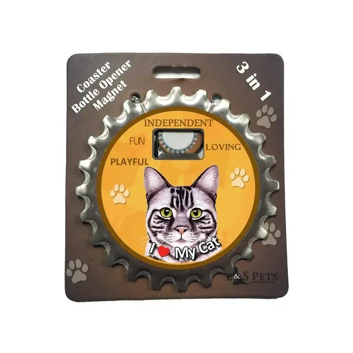 Silver Tabby Cat |  3 in 1 Magnetic Coaster