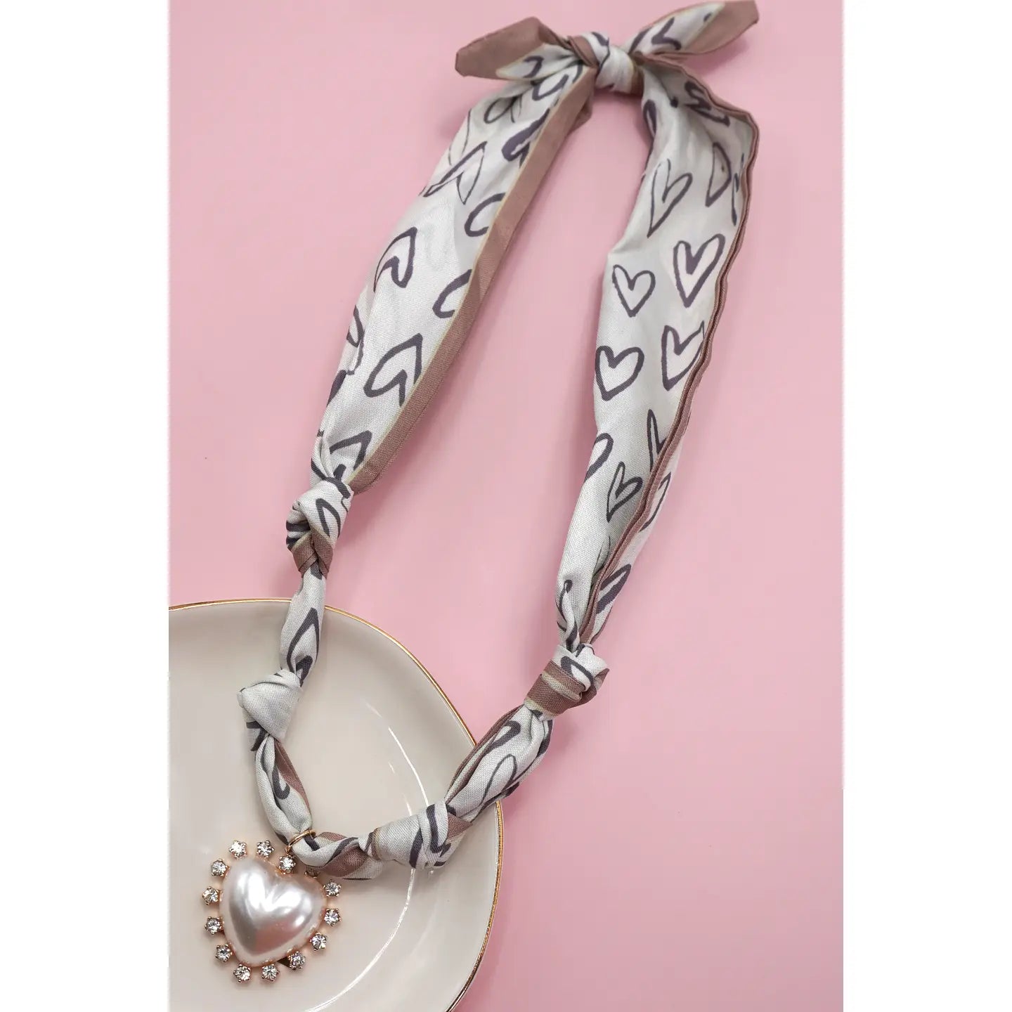 Black & White Heart Charm Scarf Necklace