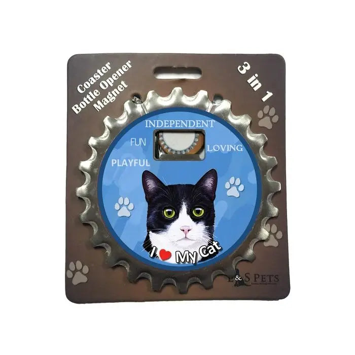 3 in 1 Magnetic Coaster | Black & White Cat