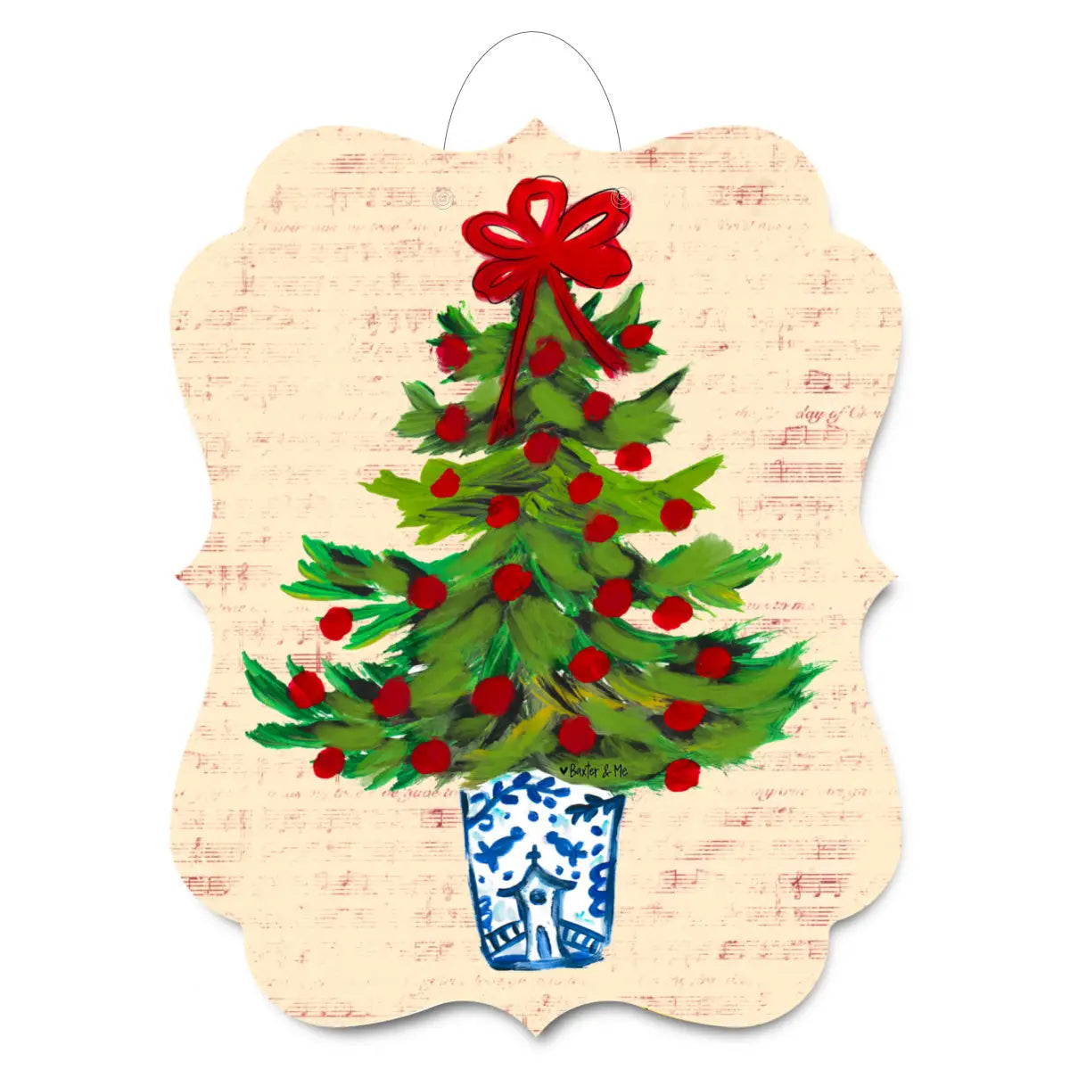 Blue Willow Red Ribbon Tree Door Hanger