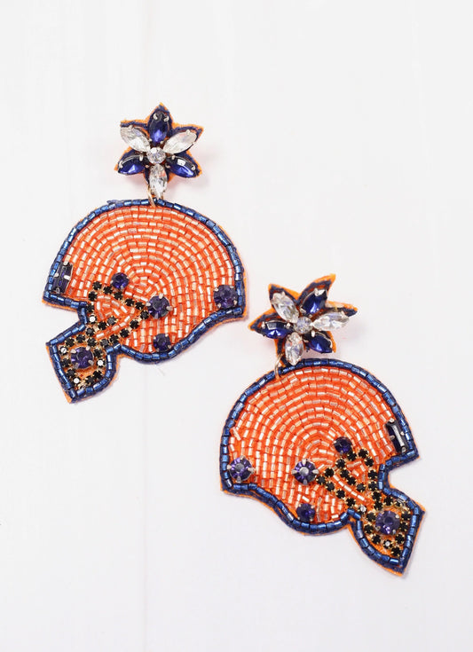 Football Helmet Earrings | Orange & Navy