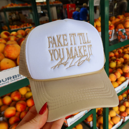 Fake it Till You Make It Hat | Tan & White