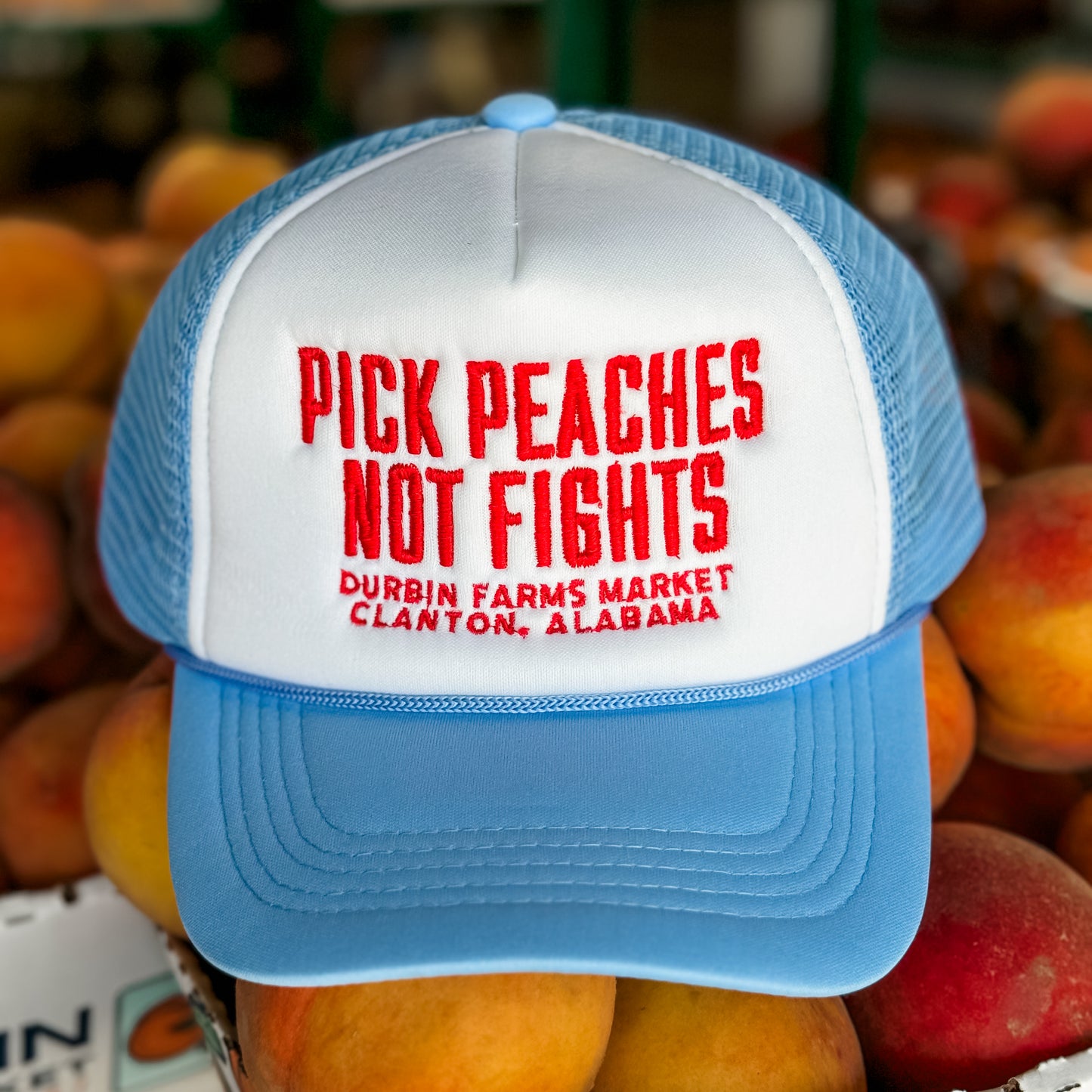 White, Blue, & Red Pick Peaches Not Fights Foam Trucker Hat