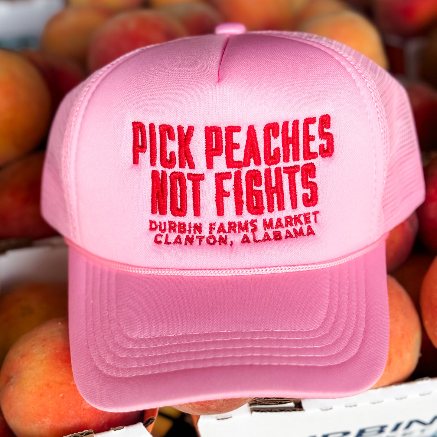 Pink & Red Pick Peaches Not Fights Foam Trucker Hat