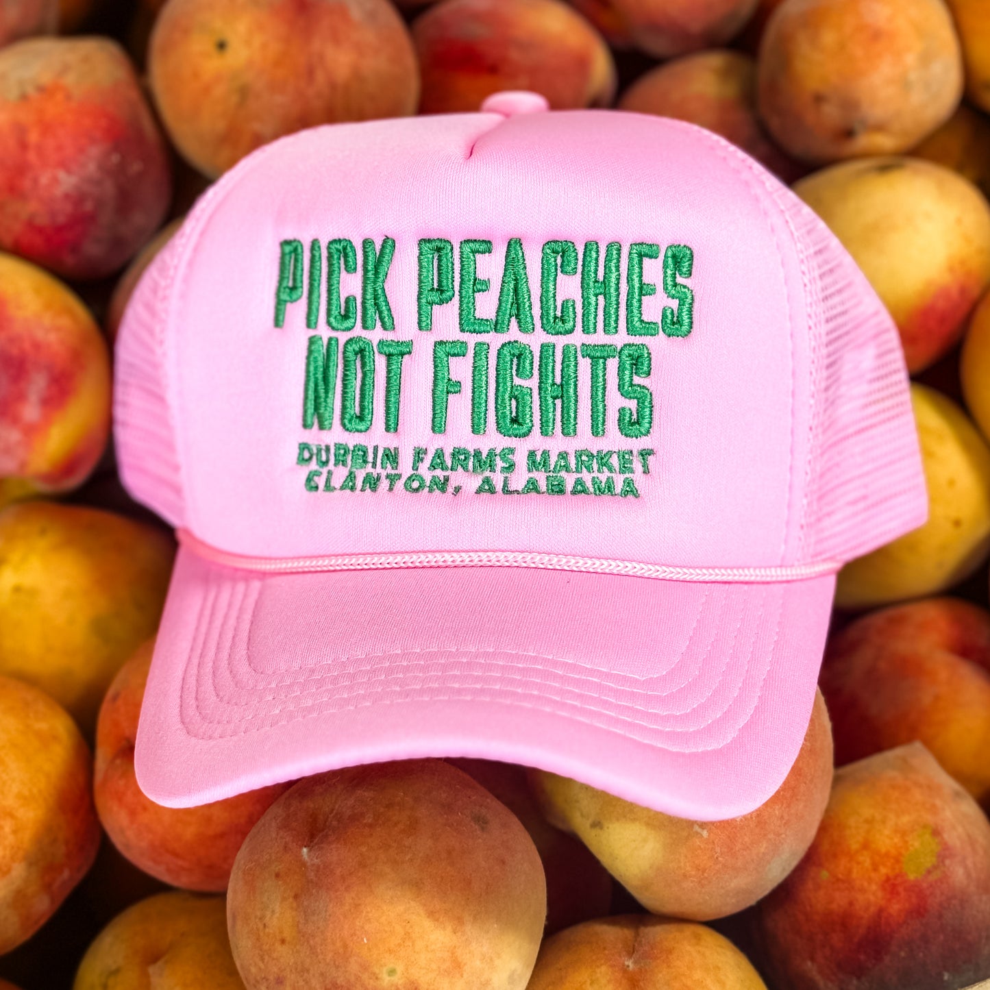 Pink & Green Pick Peaches Not Fights Foam Trucker Hat