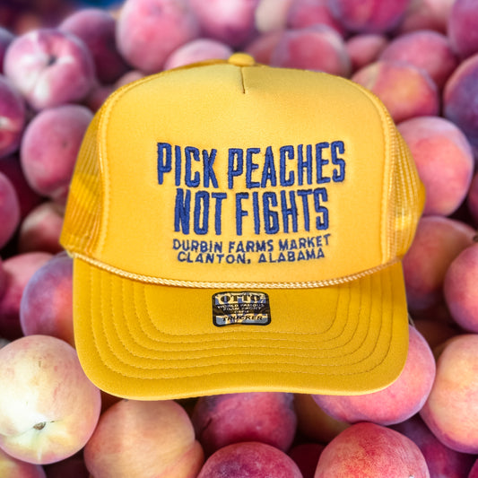 Gold & Navy Pick Peaches Not Fights Foam Trucker Hat