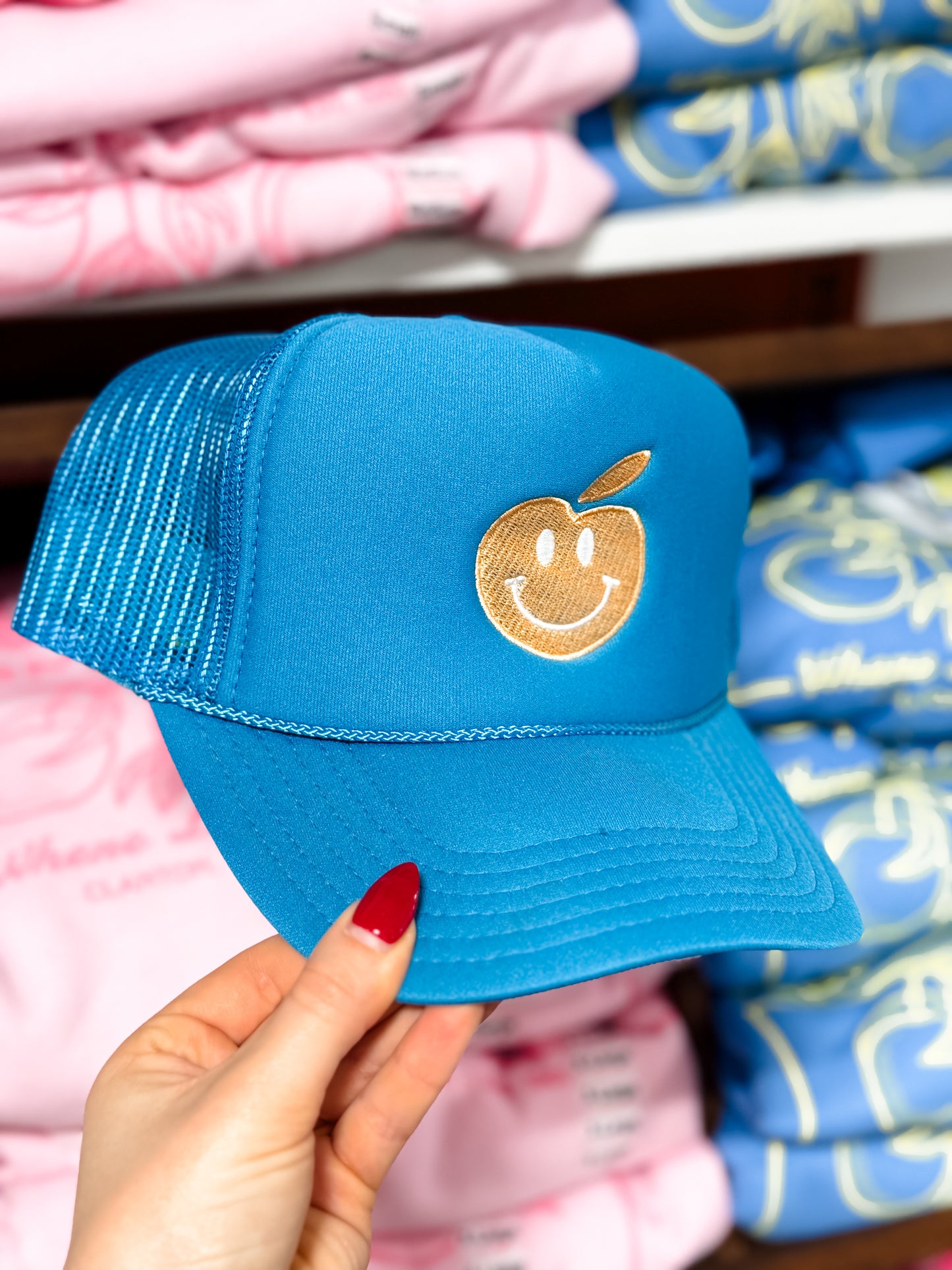 Teal Peach Smiley Hat