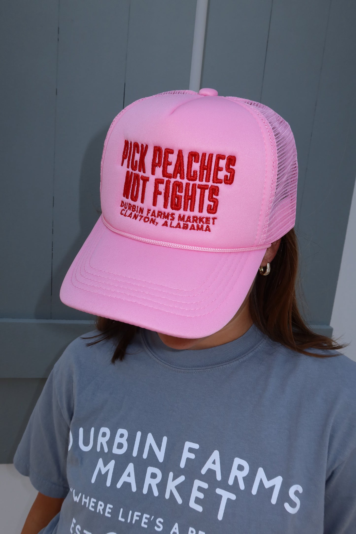 Pink & Red Pick Peaches Not Fights Foam Trucker Hat