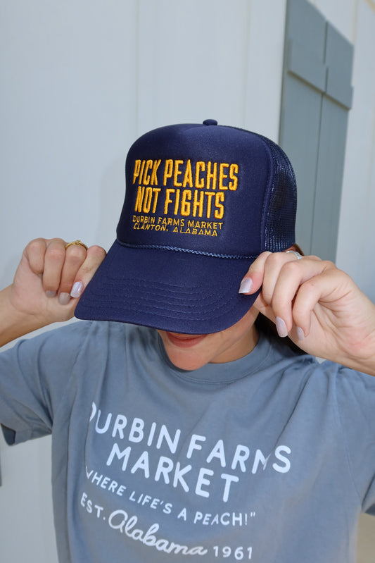 Navy & Gold Pick Peaches Not Fights Foam Trucker Hat