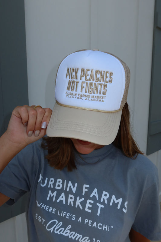 Tan & White Pick Peaches Not Fights Foam Trucker Hat