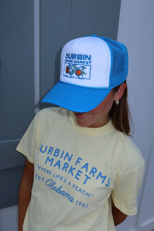 Durbin Farms Market Aqua Hat with Peaches