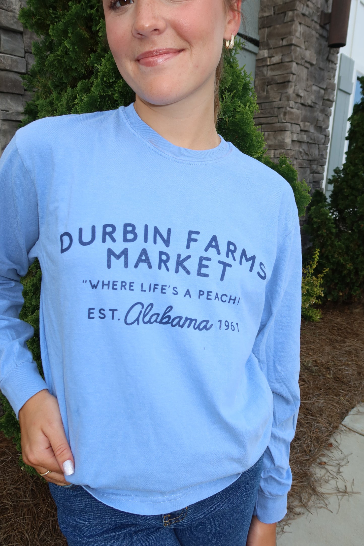 Durbin Farms Market Long Sleeve Tee | Washed Denim