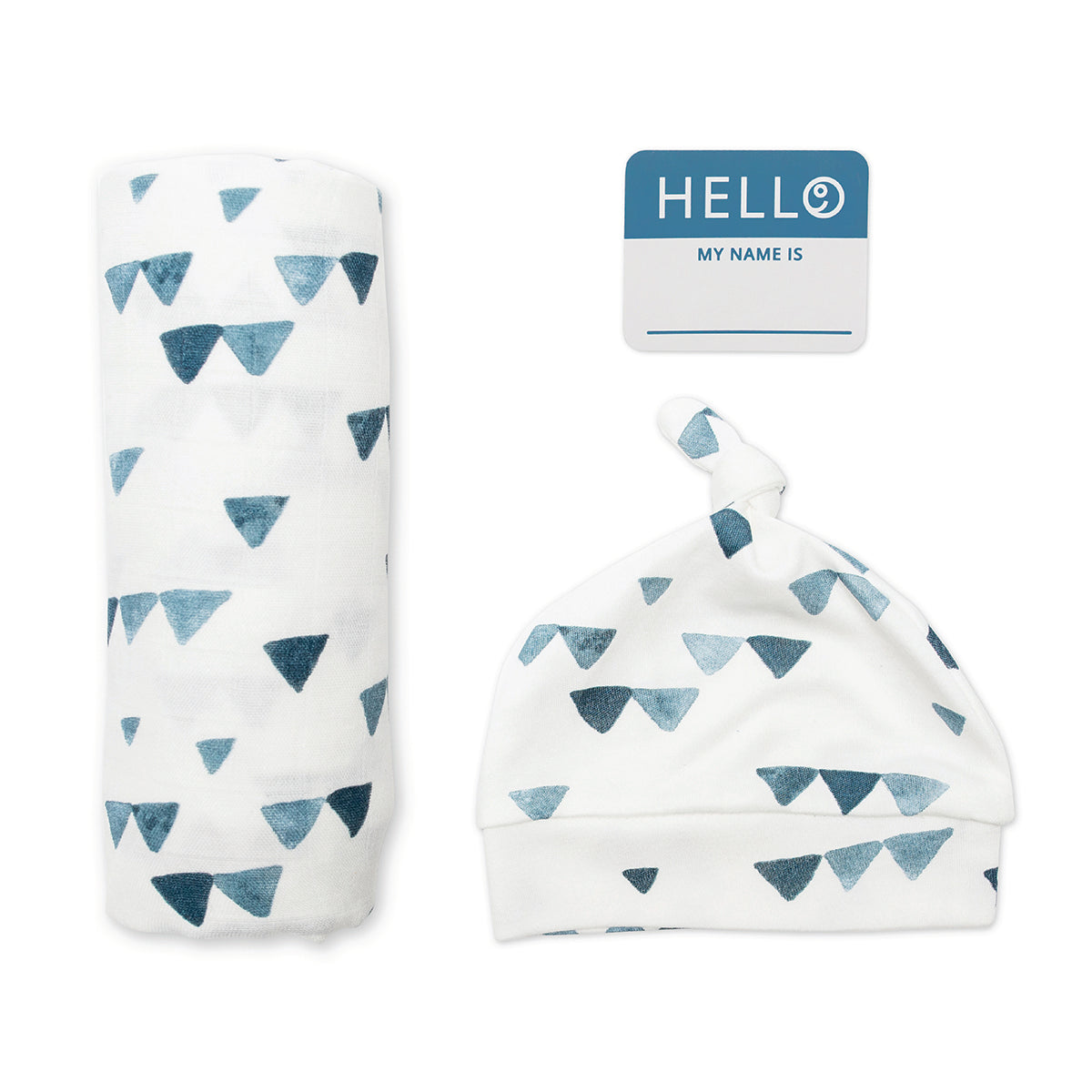 Hello World Hat & Swaddle Set | Blue Triangle