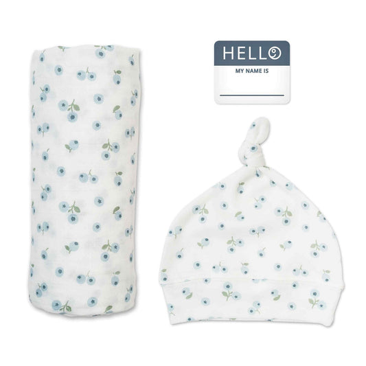 Hello World Hat & Swaddle Set | Blueberries