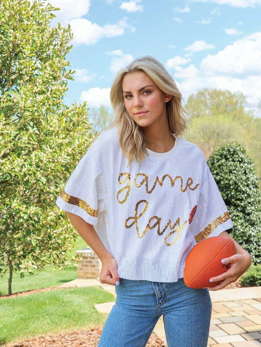 Sequin Luxe Game Day Top | White