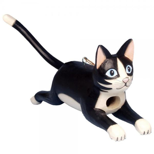 Leaping Black & White Cat Birdhouse