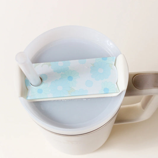 Daisy Craze Aqua Tumbler Lid Tag