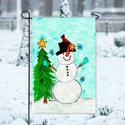 Frosty Snowman with Mittens Garden Flag