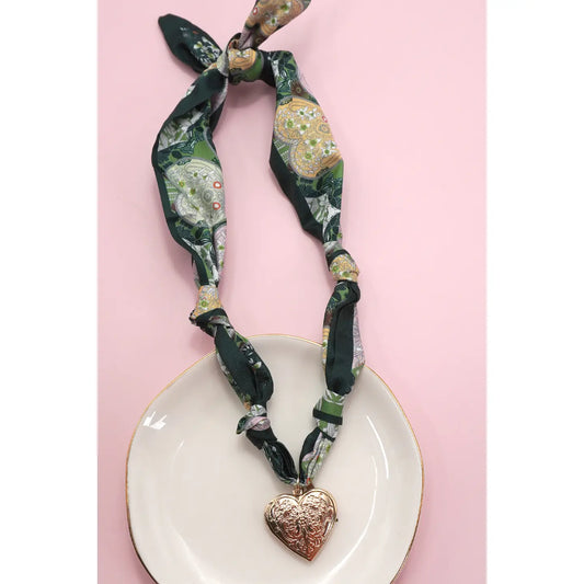 Green Heart Charm Scarf Necklace