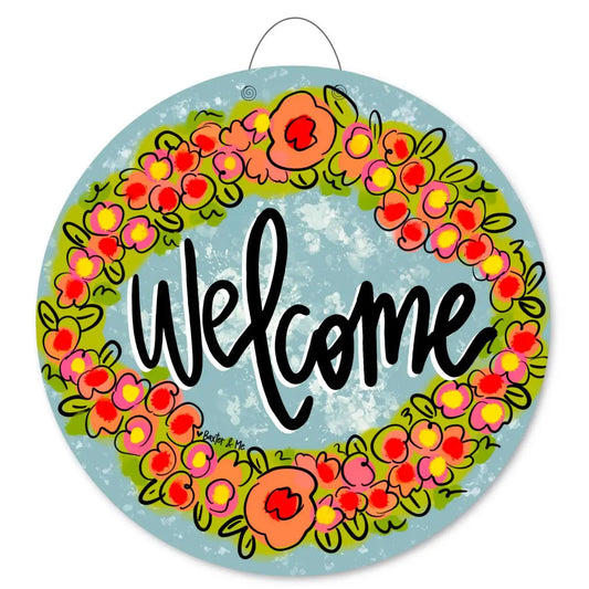 Welcome Little Flower Wreath Door Hanger