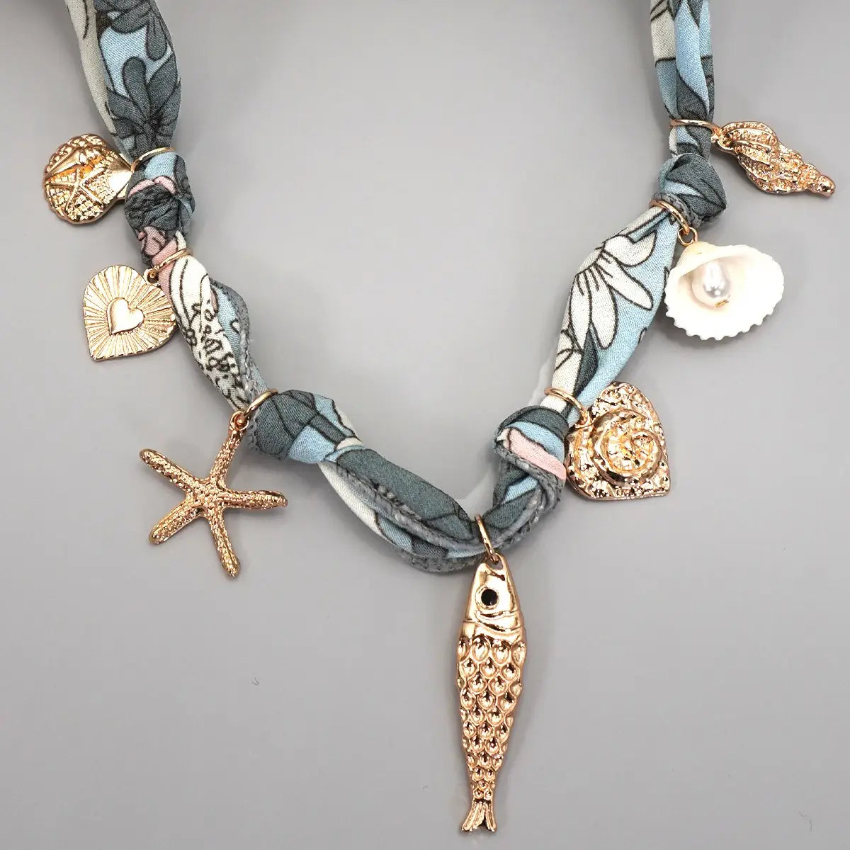 Fish Heart Seashell Charm Scarf Necklace