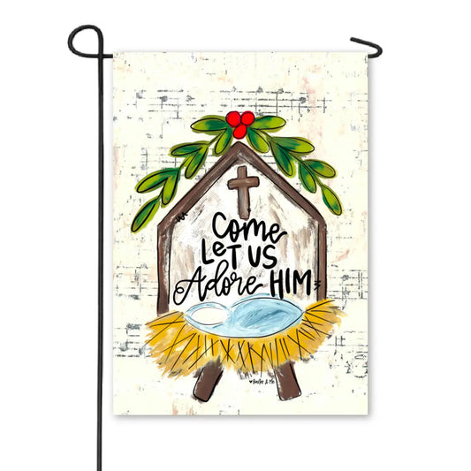 Come Let Us Adore Him Nativity Garden Flag