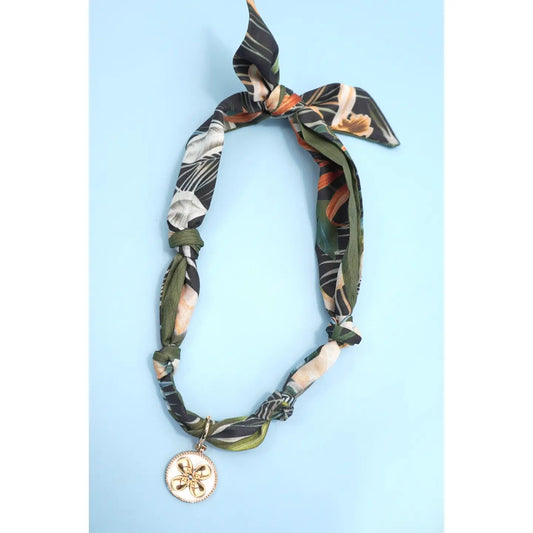 Green Flower Interchangeable Charm Scarf Necklace