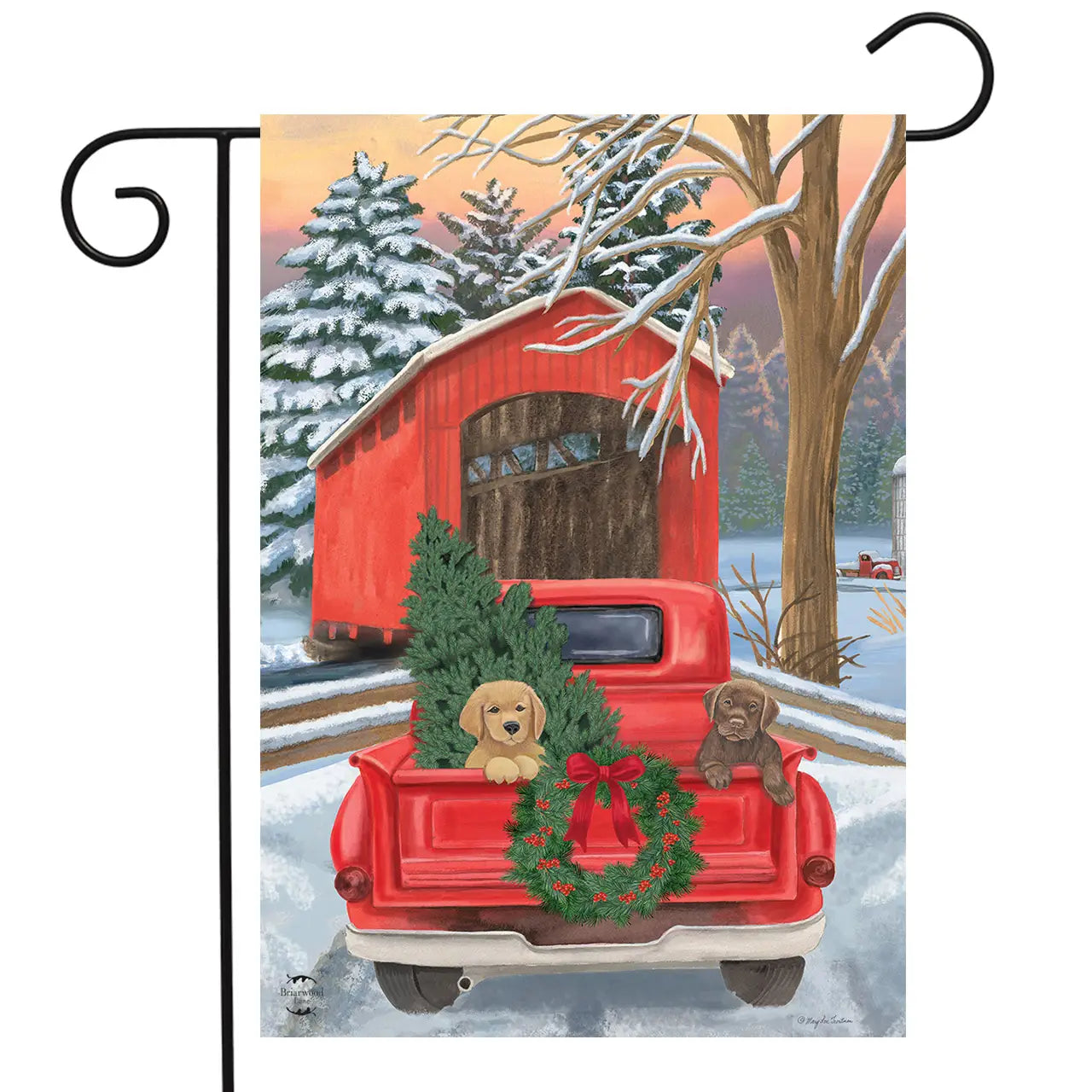 Winter Puppy Pick Up Garden Flag