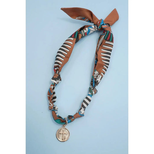 Brown & Blue Cross Interchangeable Charm Scarf Necklace