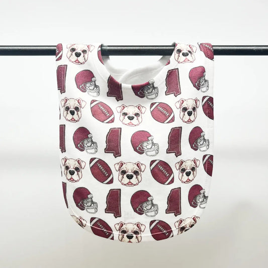 Maroon Bulldog Football Baby Bib