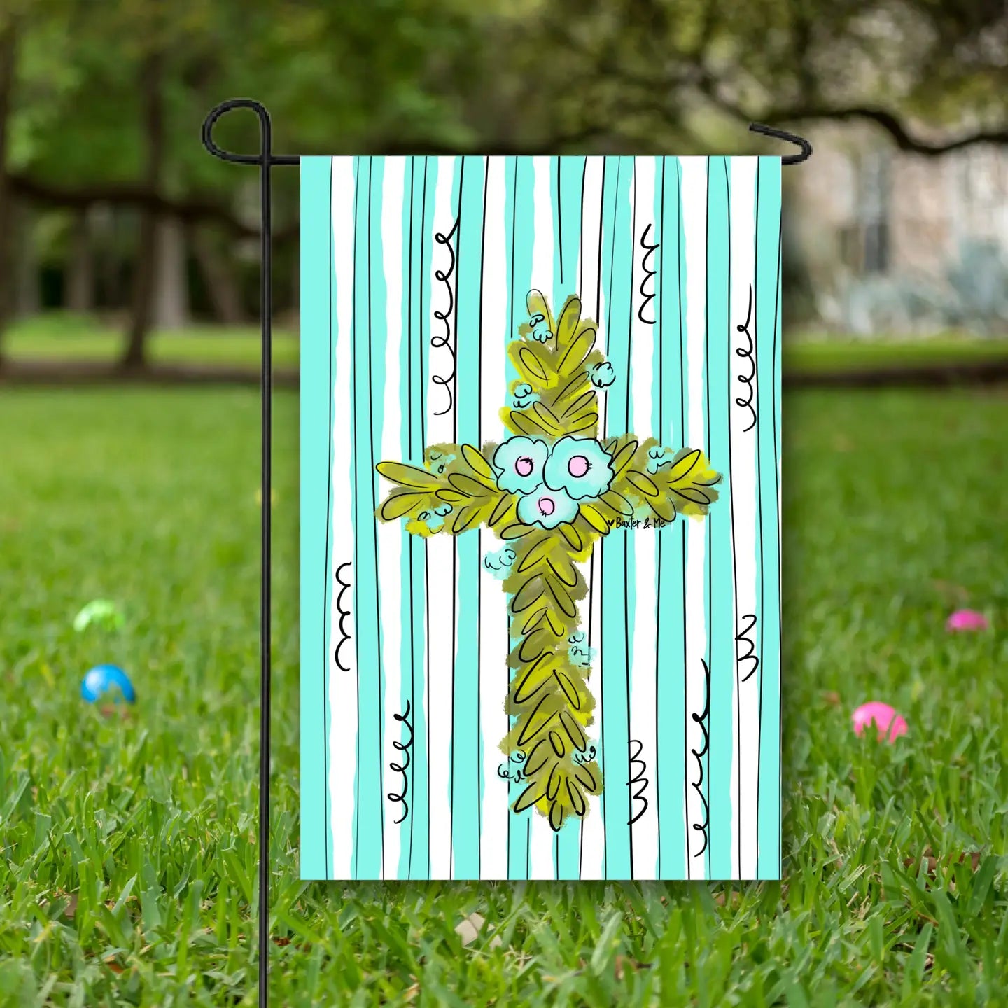 Striped Greenery Cross Garden Flag