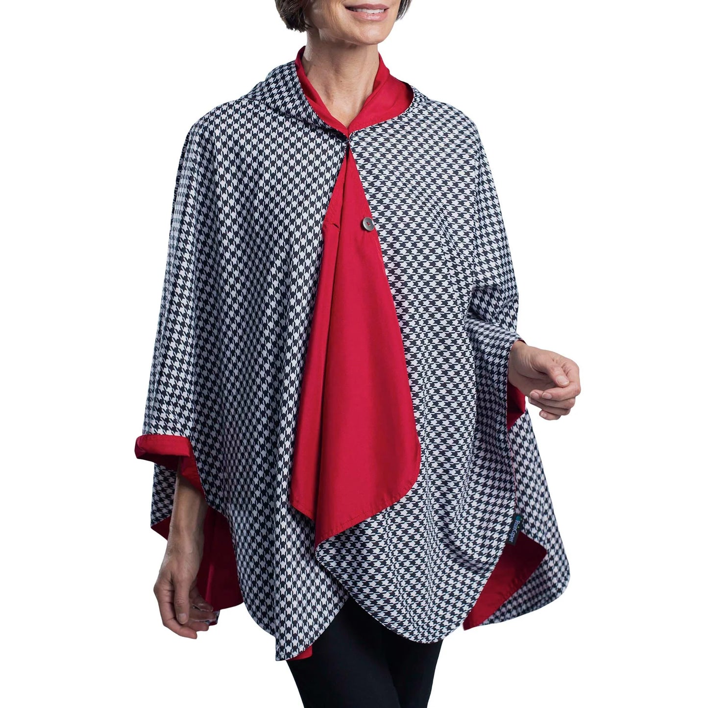 Crimson with Black & White Houndstooth Rain Caper