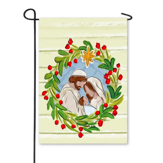 Joseph, Mary, Jesus Christmas Wreath Garden Flag