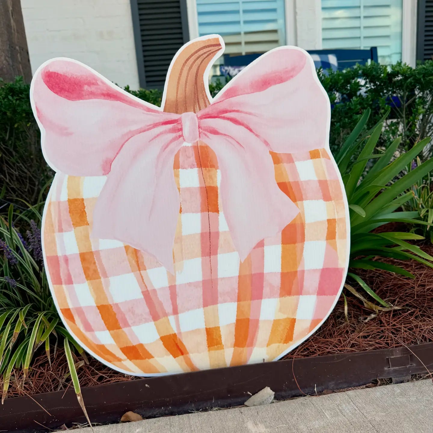 Pink Gingham Pumpkin Yard Sign