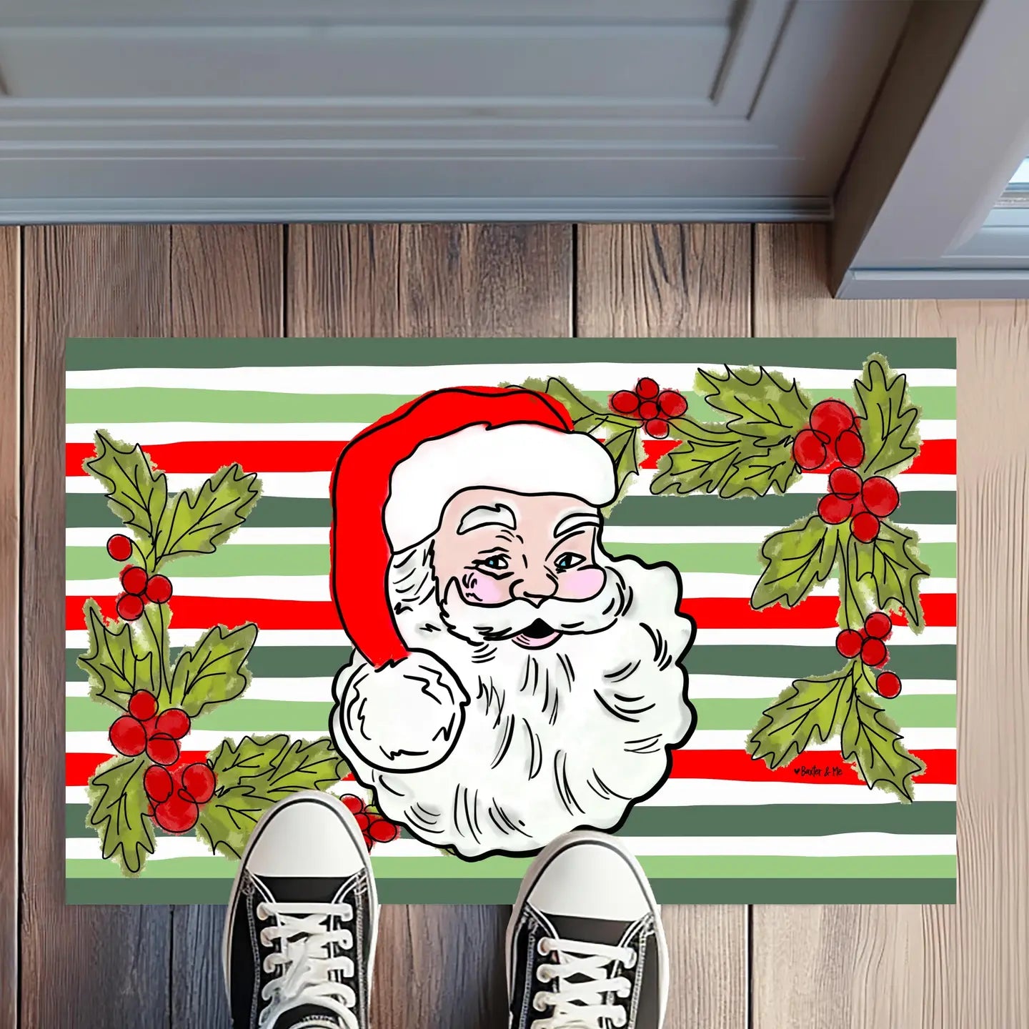 Striped Vintage Santa Door Mat